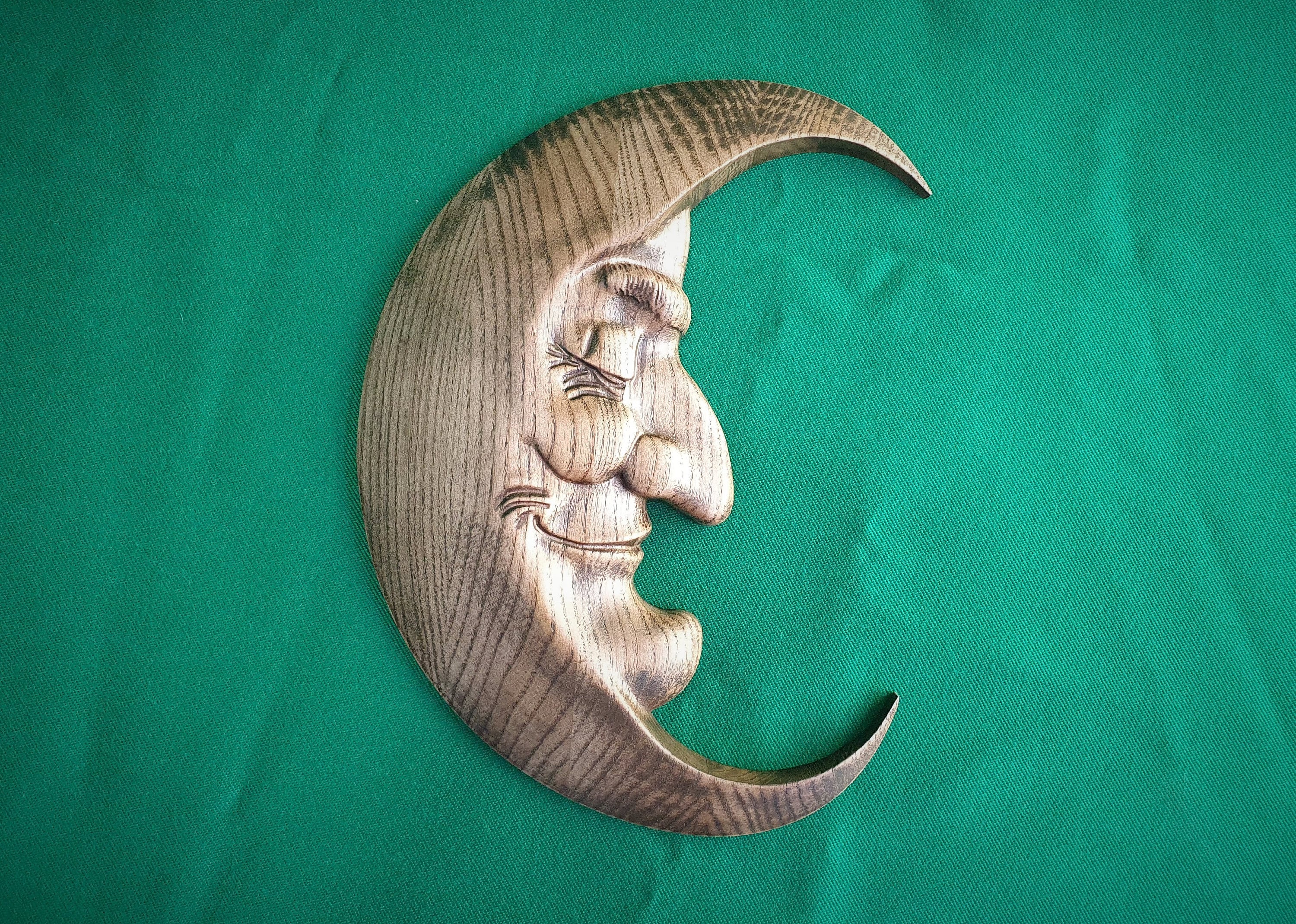 Half Moon Face Wall Decor, Crescent Wall hanging, wood wall art, wooden painting