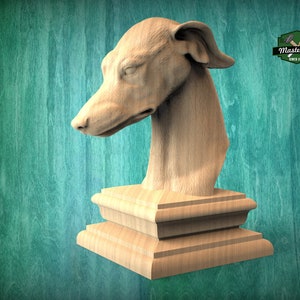 Estatua de madera de galgo, remate de cama de galgo, estatua de madera de galgo, remate de estatua de perro de madera