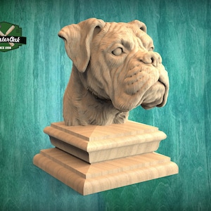 Deutscher Boxer Statue made of wood,  Boxer dog Wooden Finial for Staircase Newel Post,  Boxer finial bed post,  Boxer breed statue of wood