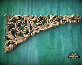Art Nouveau decorative hardwood corner onlay, Set of 2pc, decorative wood trim, Hardwood Victorian corner onlays for doors