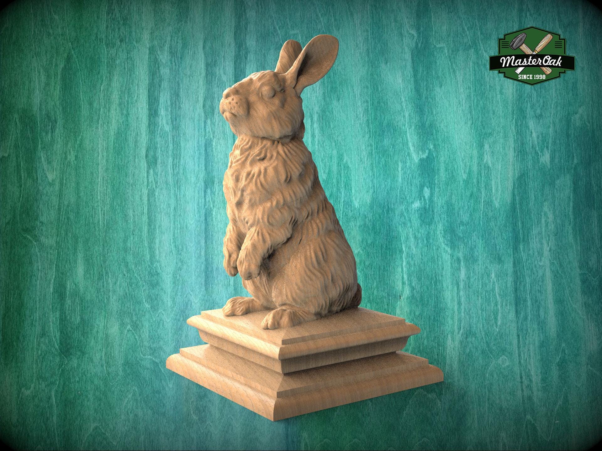 Rabbit Version #2 Wooden Finial for Staircase Newel Post, Rabbit Finial ...