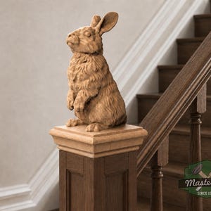 Rabbit Wooden Finial for Staircase Newel Post, Rabbit finial bed post, Rabbit statue of wood, Wooden Rabbit statue cap