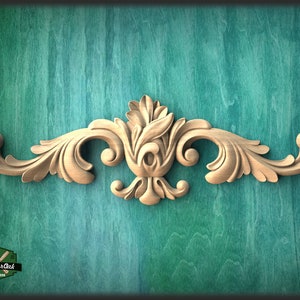 Large Unfinished Center Onlay With Acanthus Scrolls From Oak, 1pc, Home Wall Embellishments, Furniture Carving, Wood Onlay