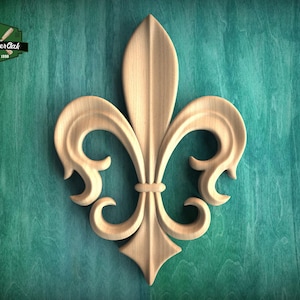 French Style Fleur-de-Lis Wood Carving for Interior Decor, 1 pc, Unpainted, Home Wall Embellishments, wooden trims, wood carved applique