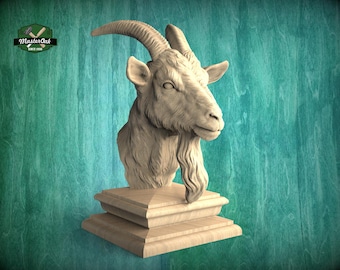 Remate de madera con forma de cabra para poste de escalera, remate de cama con forma de cabra, estatua de cabra de madera, tapa de estatua de cabra de madera