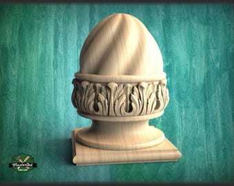 Carved Post Finials with square base, Staircase Newel Post Cap, Bed finials