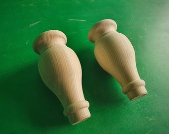 Round Wooden Table Legs – Set of 2 Classic Turned Furniture Legs, Baroque Style Carved Wood Feet