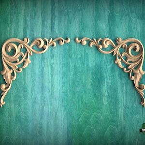 Scrolls Wood Carving (pair) made of wood, Set of 2pc, decorative wood, Classical-style hardwood acanthus cabinet onlays