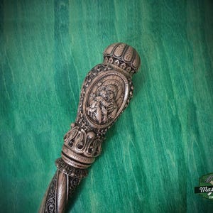Wooden Walking Stick – Carved Religion Cane with Virgin and Child, Carved hiking stick made of hard wood, Painted, religion stick, 1pc