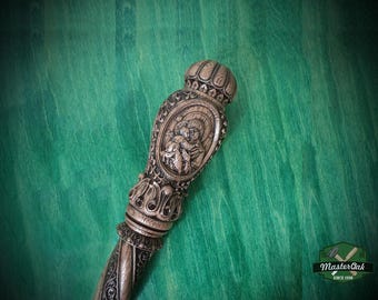 Wooden Walking Stick – Carved Religion Cane with Virgin and Child, Carved hiking stick made of hard wood, Painted, religion stick, 1pc