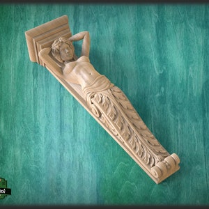 Carved Corbel Caryatid For Interior Decoration, Unpainted, Home Wall Embellishments, wood onlays, wood wall art decor