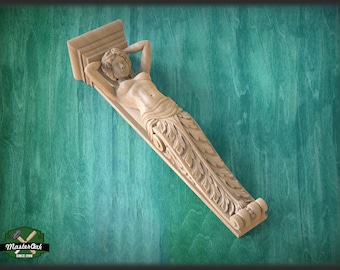 Carved Corbel Caryatid For Interior Decoration, Unpainted, Home Wall Embellishments, wood onlays, wood wall art decor