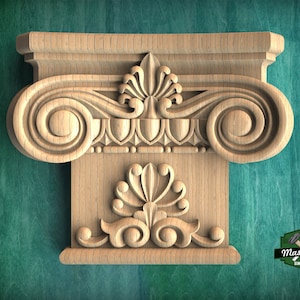Elegant Ionic Wooden Column Capital, Carved Wooden Capital, 1 piece, unpainted