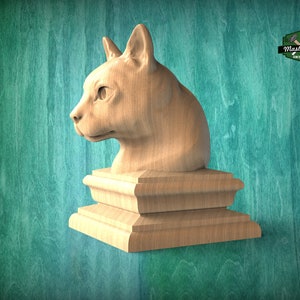 Cat Bust made of wood, Cat Wooden Finial for Staircase Newel Post, Cat finial bed post, Cat statue of wood