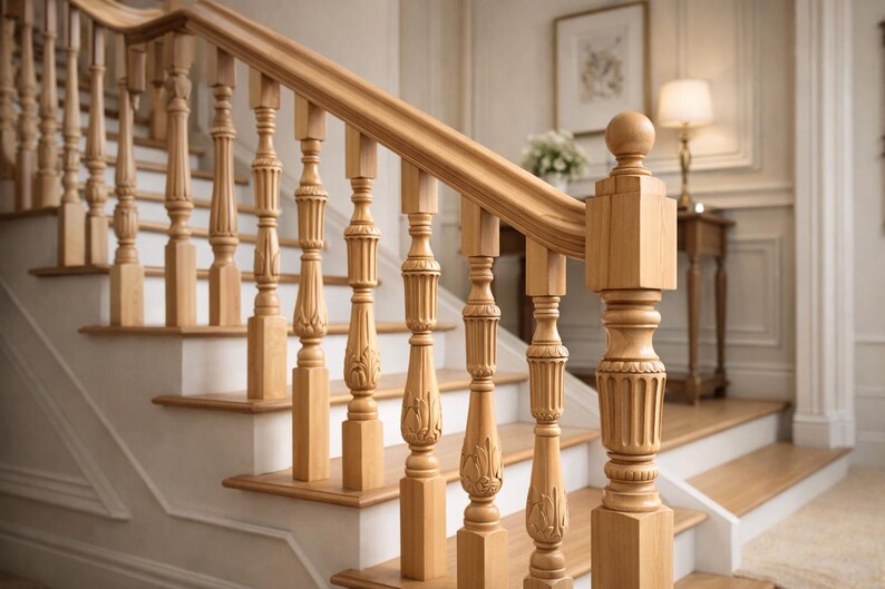 Carved Wooden Baluster for Stairs and Furniture – Classic Turned Wood ...