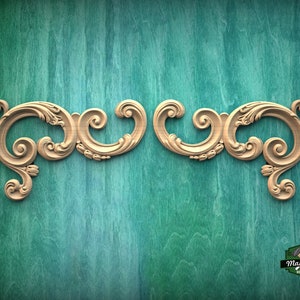 Decorative wood Baroque long corner onlay, Set of 2pc, decorative wood trim