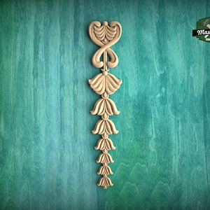 Vertical Wooden Garland Applique with Cascading Fleur-de-Lis , Interior Decor Appliques, Unfinished, 1pc,  Furniture Carving, Wood Onlay
