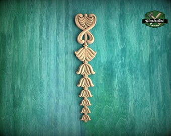 Vertical Wooden Garland Applique with Cascading Fleur-de-Lis , Interior Decor Appliques, Unfinished, 1pc,  Furniture Carving, Wood Onlay