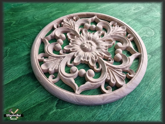 Ornate Carved Wood Medallion for Cabinets 1 Piece Home Wall Embellishments Wood Onlays Wood Wall Art Decor Etsy