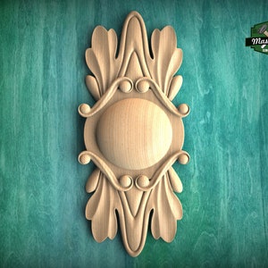 Vertical Carved Wooden Rosette with Leaf Scrollwork, Renaissance Inspired Decor, 1pc, Unfinished, Home Wall Embellishments, Wood Onlay