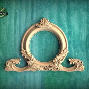 Baroque Round Frame Applique — Ornate Wood Carving for Mirror or Panel