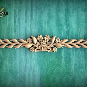 Carved Floral Garland Applique – Wooden Ornament with Leaves and Blossoms