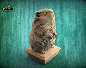 Guinea Pig Wooden Finial – Carved Animal Post Topper for Fence, Deck or Stair Post