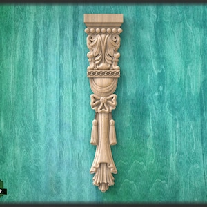 Floral carved drop onlay, Interior decor appliques, 1pc, Home Wall Embellishments, Furniture Carving, Wood Onlay
