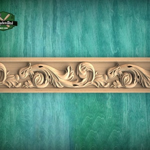 Moldura de madera con volutas barrocas: moldura de madera con espirales ornamentadas, 101 cm, 1 pieza, sin pintar, moldura rectangular de madera tipo baguette para muebles.