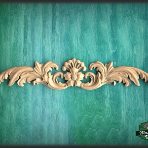 Wall moulding carved wood panel, carved flower, horizontal decor, carved decoration of wood, wooden onlay