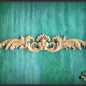 Wall moulding carved wood panel, carved flower, horizontal decor, carved decoration of wood, wooden onlay