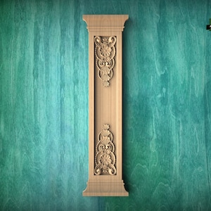 Ornate Wood Carved Architectural Pilaster for interior, Unfinished, column classic flute ionic, Carved Wood Trim Post Pillars
