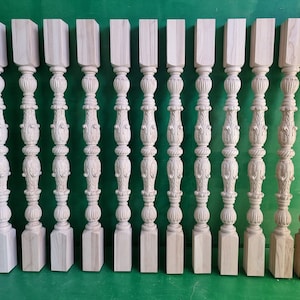 Carved balustrade of wood, 1 piece, carved banister of wood, stair balusters, Custom size wood balusters for stairs
