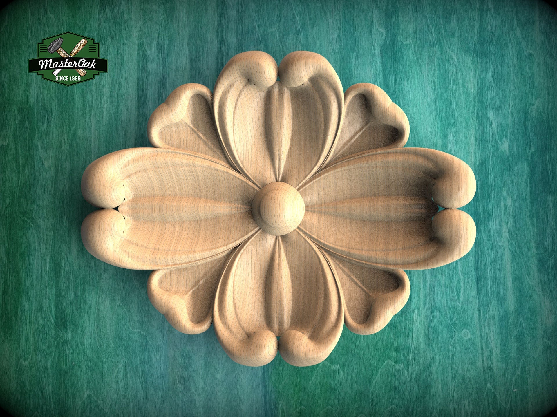 Blossoming Petals: Carved Wood Rosette Onlay, Wooden Onlay Decor, Unpainted, 1pc, Home Wall Embellishments