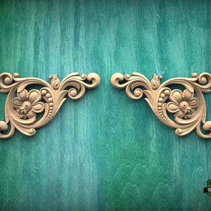 Corner Wooden Applique and Onlay for Furniture, Set of 2pc, decorative wood trim