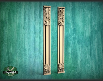 Wood pilasters for Fireplace, Set 2pc, Pair of Carved Wood Trim Post Pillars