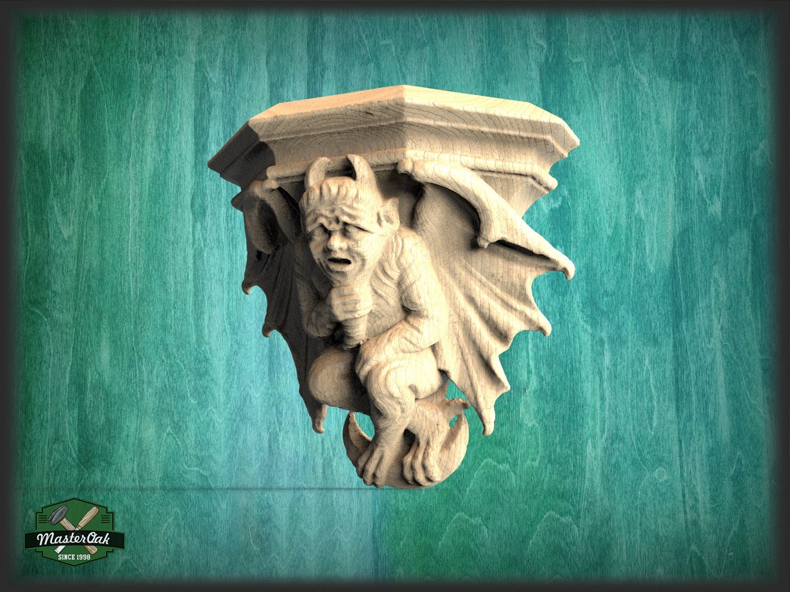 Devil Gargoyle of Wood Carved Gothic Corbel Gargoyle - Etsy