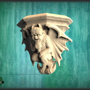 Devil  Gargoyle of wood, Carved Gothic Corbel Gargoyle, Fireplace Figure, Devil Victorian Wall Hanging