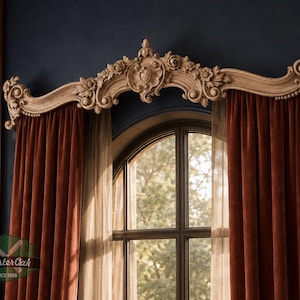 Le Roi Soleil Cornice - French Baroque Classicism Elegance, 1 pc, Unpainted, Baroque Pelmet, Classic carved curtain rod of wood