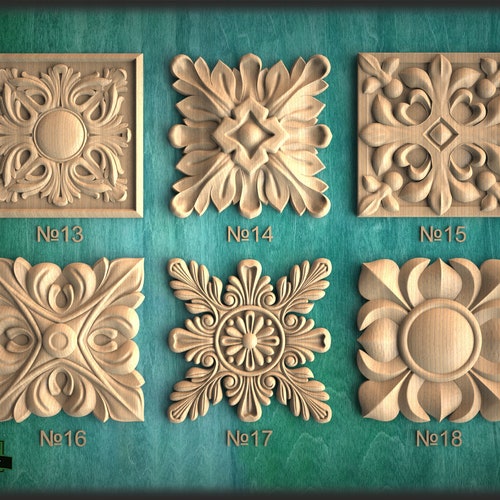 Square Carved Wood Rosette 1 Piece Home Wall Embellishments Etsy