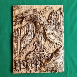 Dragon wood painting, wall decor carving, Dragon birthday gift, wall art decor panel