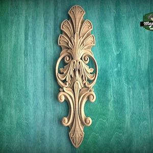 Acanthus Leaf Wood Carving Onlay with Elegant Scrolls, Furniture Carving, Wood Onlay, 1pc, Unpainted