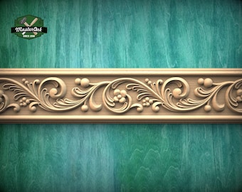 Romantic Flowers Wood Carved Moulding – Classic Frieze Design,  40" , 1 pc, Unpainted, Floral Elegance Wood Baguette, Furniture Moulding