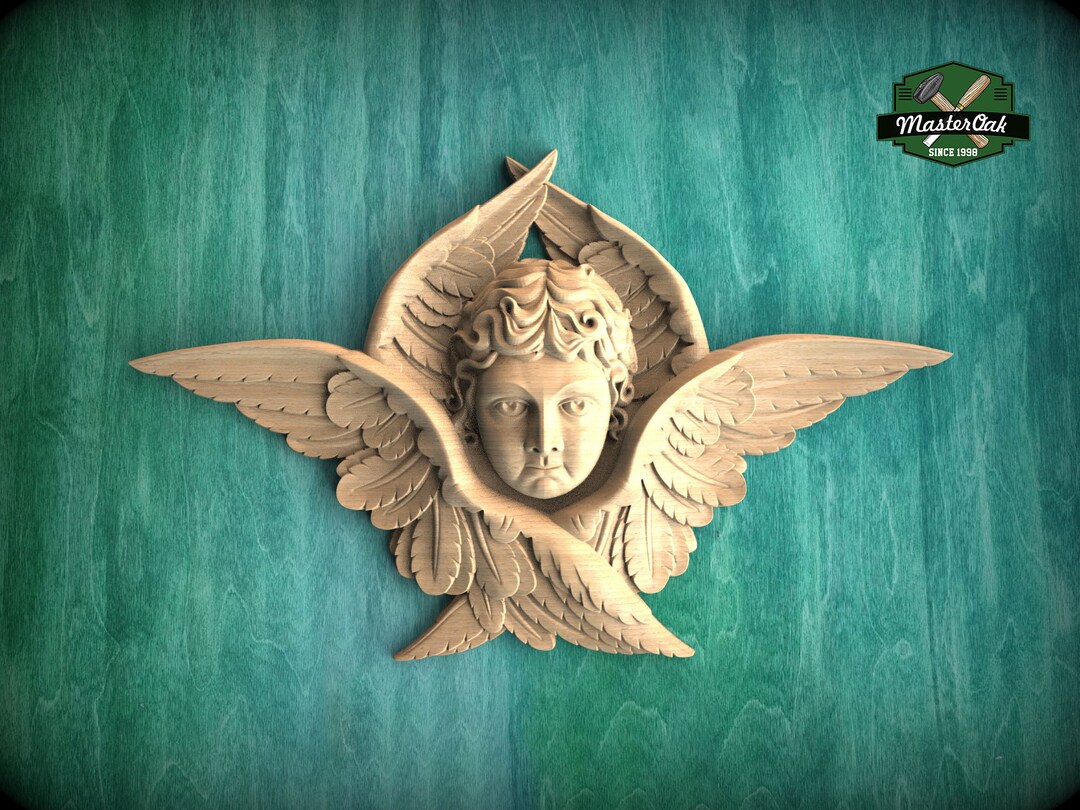 Ethereal Watcher Carved Wooden Cherub, 1pc, Angel With Wings, Carved