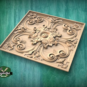 Square Carved Decor for the Coffered Ceiling, Detailed Acanthus Ornamentation, Ceiling decor