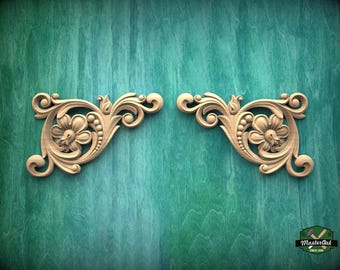 Corner Wooden Applique and Onlay for Furniture, Set of 2pc, decorative wood trim