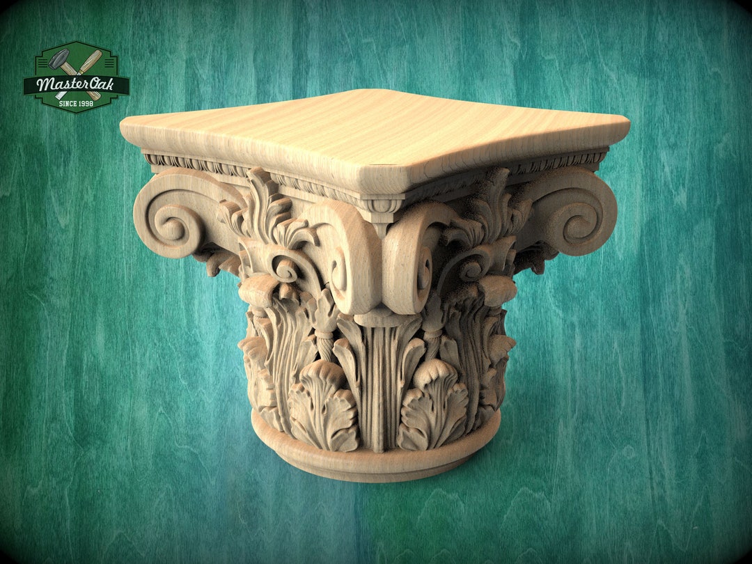 Acanthus Whorl Round Wooden Capital, 1 Pc, Unpainted, Decorative Carved ...