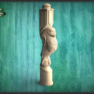 Carved Eagle Decorative Post for Staircase from solid wood, 1pc, Lion statue, Custom size wood balusters for stairs