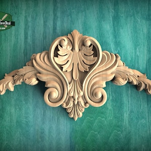 Artisanal Wood Onlay with Leaf Motifs – Ornamental Design Accent, 1pc, Unpainted, Furniture Carving, Wood Onlay, Masterful Carving Detail