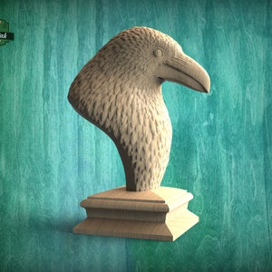 Crow Wooden Finial for Staircase Newel Post, Raven finial bed post, Corbie statue of wood, Decorative Newel Post Cap Bird Face